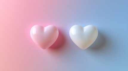 Two simple hearts, one white and one pink, floating on a gradient background
