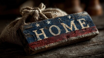 American flag on vintage wood background with symbols of honor and welcome home