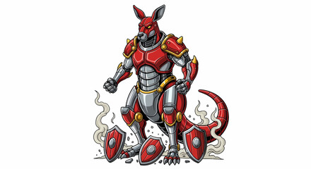 Armored Kangaroo Warrior with Red and Gold Accents Ready for Battle.