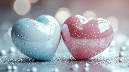 Two simple hearts, one white and one pink, floating on a gradient background
