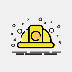 Icon hard hat. Gold mining elements. Icon in MBE style.