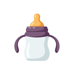 Cute baby sippy cup with purple handles and yellow nipple for easy feeding