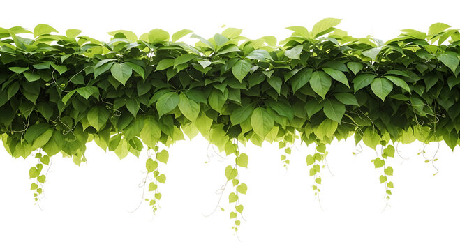 Green vine plant with hanging tendrils isolated on transparent background