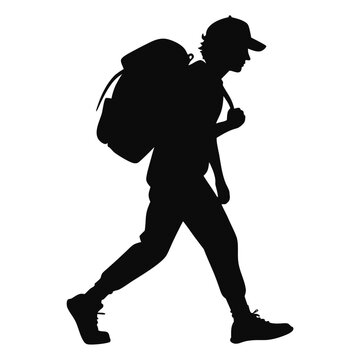 Camper carrying backpack silhouette