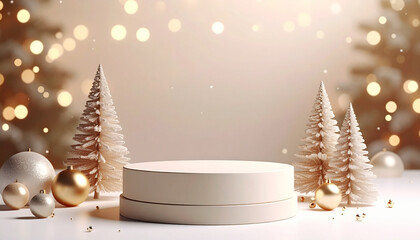 Festive Christmas scene with a podium for product display.