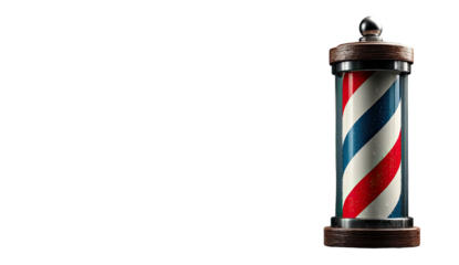 Barber pole stripes swirl red, white, and blue on black background