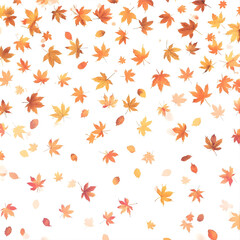 Autumn Leaves Falling: A gentle cascade of autumnal maple leaves in vibrant hues of orange and yellow, dancing and twirling in the crisp autumn air. isolated on transparent background Generative AI.
