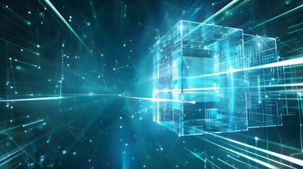 Abstract digital cube with glowing lines