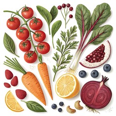 Colorful Assortment of Fresh Vegetables and Fruits for Healthy Eating and Lifestyle Illustration