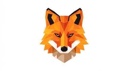 Obraz premium Geometric wolf head built from sharp facets, hot orange metal and black voids, crisp vector edges, sticker-outline in white, isolated on bright white background, no text, no logos