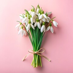 Delicate Snowdrop Bouquet on Pink Background Symbolizing Springtime Purity and New Beginnings Floral Beauty and Elegance