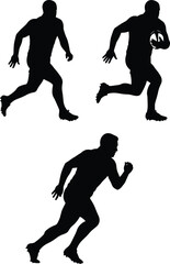 Rugby and football player silhouettes, running with ball poses, sports action illustration, athletic sprint sequence, competition performance art, dynamic motion design