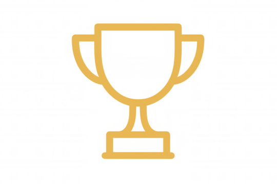 Golden trophy outline icon symbolizing success, victory, award, champion, and achievement on transparent background