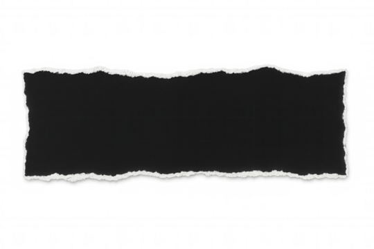 Black paper strip with jagged edges, creating a space for text or design, set against a clear background