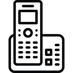 Cordless Landline Telephone with Digital Display and Number Pad on Charging Base Simple Icon Graphic with Transparent Background