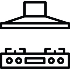 Clean Line Art Icon of a Modern Kitchen Stove with an Overhead Range Hood on a Transparent Background
