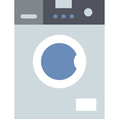 Front Load Washing Machine with Blue Door Accent and Digital Display in Light Gray and Dark Gray Colors