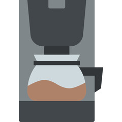 Modern Automatic Drip Coffee Maker with Glass Carafe Filled with Brown Coffee on a Gray Machine Detailed Icon Graphic with Transparent Background