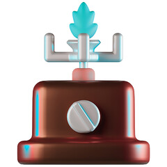 3D Rendered Copper Sprinkler Head with Blue Flame on White Background Keywords: sprinkler, irrigation, watering, garden, agriculture, water