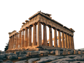 Iconic Parthenon Temple in Athens Greece Ancient Architectural Marvel with Classical Columns and Stony Landscape Under Golden Light