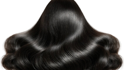 Sleek, black, flowing hair cascaded down from back view