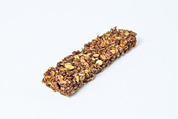 Granola Bar isolated on white background. One. pile, stack. High protein snack. Close up view. clipping path. 