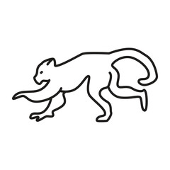 A black and white line drawing of a monkey running. editable line icon