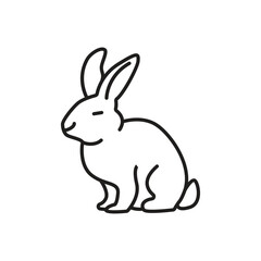 A simple blackandwhite line drawing of a rabbit sitting with upright ears. editable line icon