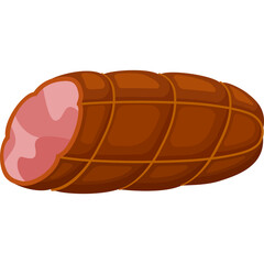 Pixel Art Roasted Ham with Netting and Visible Cut Surface in Pink and Brown Tones Against a Transparent Background