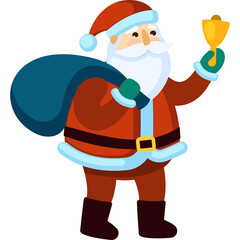 Pixel Art Santa Claus Holding a Bell and Gift Sack with Transparent Background Festive Christmas Character Ready for Holiday Celebrations