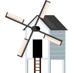 Pixel Art Windmill With Rotating Blades And Ladder On Transparent Background