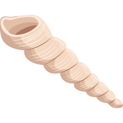 Pixel Art Illustration of a Light Brown Tubular Seashell with White Spiral Markings on a Transparent Background