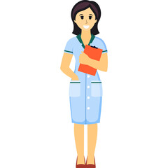 Pixel Art Portrait Of A Female Healthcare Professional In A Light Blue Uniform Holding An Orange Folder And Smiling On A Transparent Background