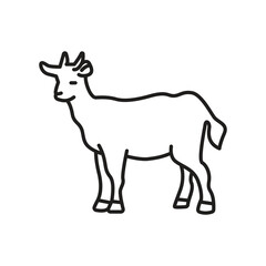 Line drawing of a goat with small horns standing. editable line icon