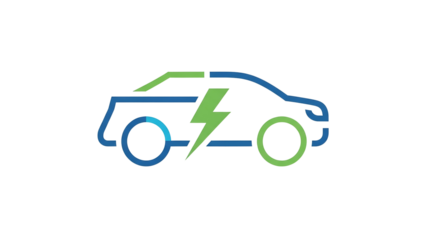 Electric Car Blue and Green Icon with Lightning Bolt on Black