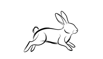 Fototapeta premium Running Rabbit Sketch on Black, Minimalist Line Art Design