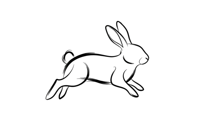 Running Rabbit Sketch on Black, Minimalist Line Art Design