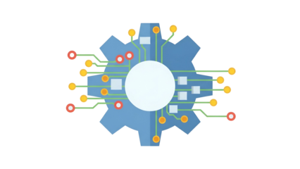 Abstract Technology Gear with Circuits on Transparent Background