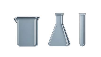 Laboratory Glassware Silver Beaker Flask Test Tube on Black Backdrop