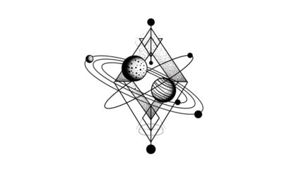 Geometric Planet Design Monochrome Space Art on Black