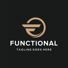 Golden Initial Letter F with minimalist circle shape geometric line pattern for functional modern corporate brand identity business logo design