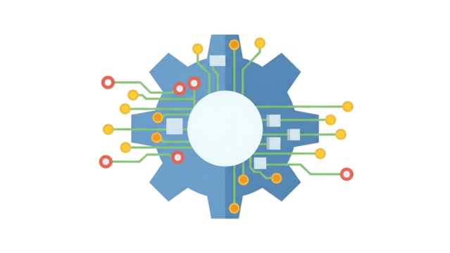 Abstract Technology Gear with Circuits on Transparent Background