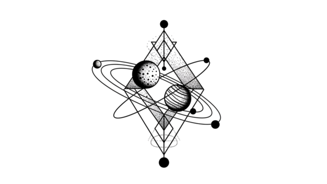 Geometric Planet Design Monochrome Space Art on Black