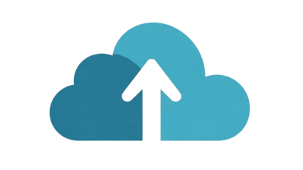 Blue Cloud and Black Arrow Icon on Transparent Background Uploading