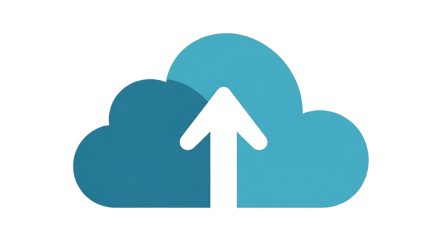 Blue Cloud and Black Arrow Icon on Transparent Background Uploading