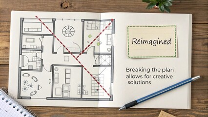 Architectural blueprint design illustration on a wood table