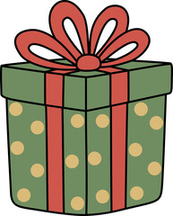 Illustration of Green Gift Box with Red Bow