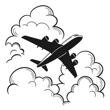 Airplane in clouds silhouette