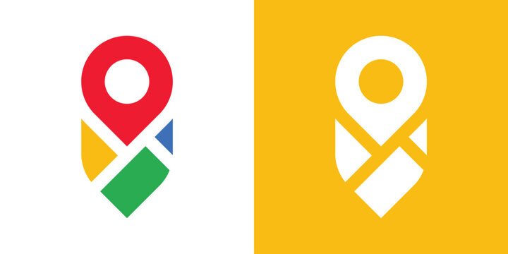 Modern logo combining a location pin and map, symbolizing navigation, direction, and travel. travel app, tourism, or delivery business branding. Simple and professional vector style.