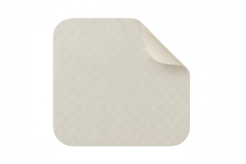 Blank paper sheet with a curled corner and rounded edges over a transparent background, providing empty space for design or text